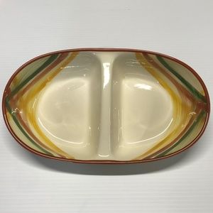 VINTAGE HAND-PAINTED VERNONWARE - HOMESPUN - 11 1/2" DIVIDED SERVING DISH